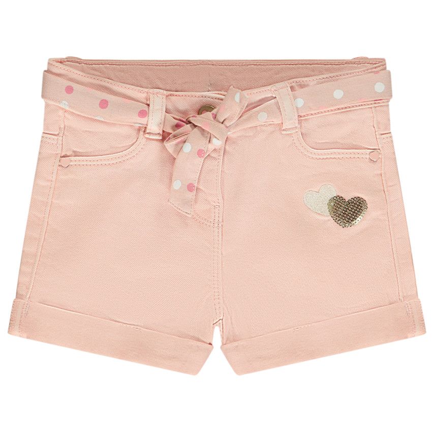 Short en jean avec ceinture à nouer et sequins pour bébé fille - Rose