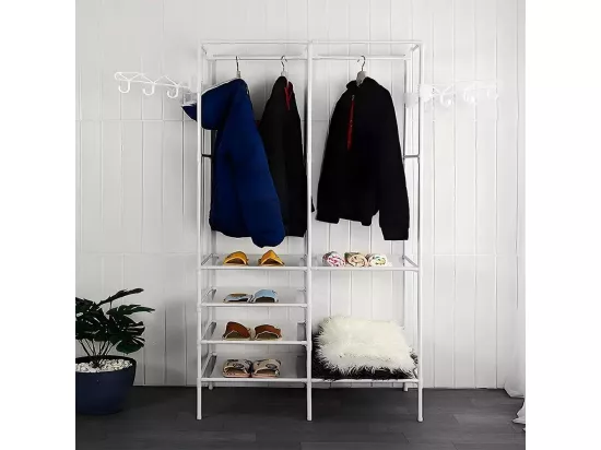 Porte Manteau à Double Tringles Moderne avec Crochets,Portant,Vêtements Penderie,Vestiaire 108x36x170cm - Blanc