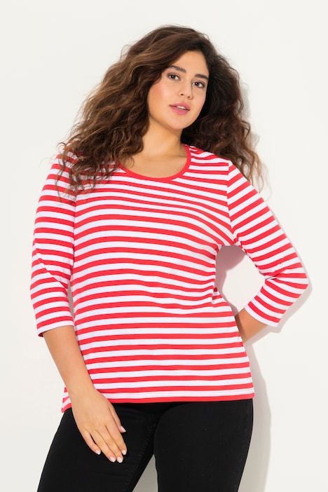 Shirt, Ringel, Rippjersey, Rundhals, 3/4-Arm