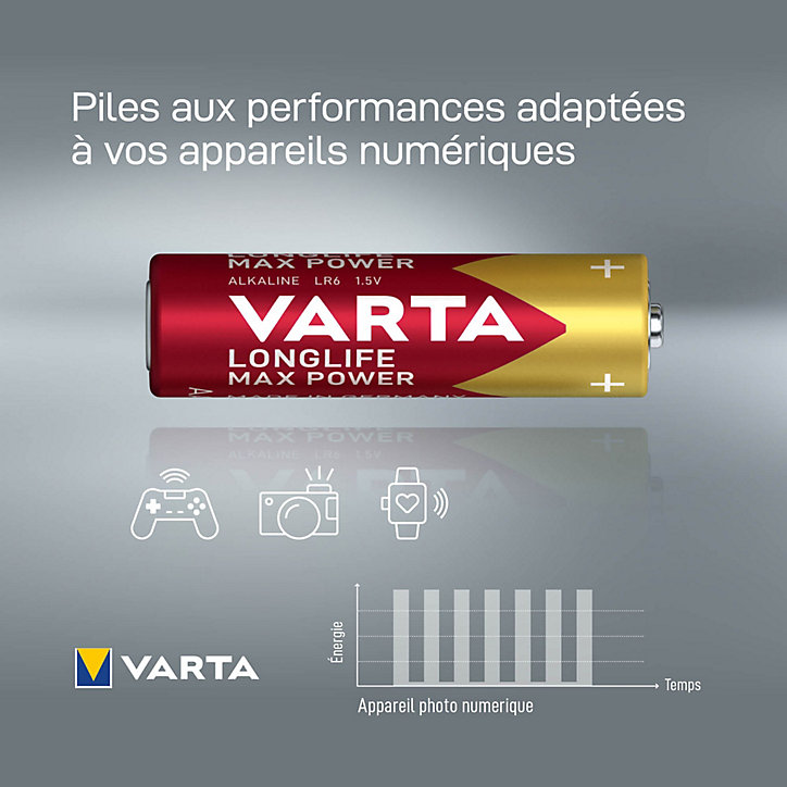 Pile alcaline AA (LR6) Varta Max Tech, lot de 6 + 2 gratuites
