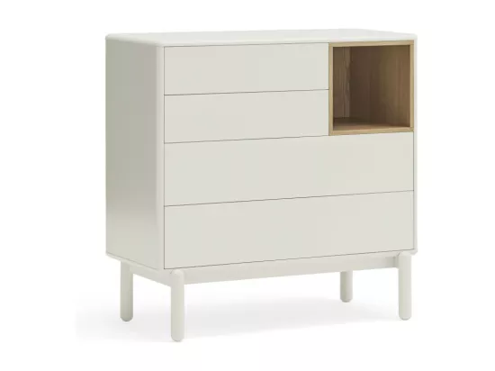 Corvo - Commode 4 tiroirs 1 niche en bois L90xH90cm : Couleur - Blanc