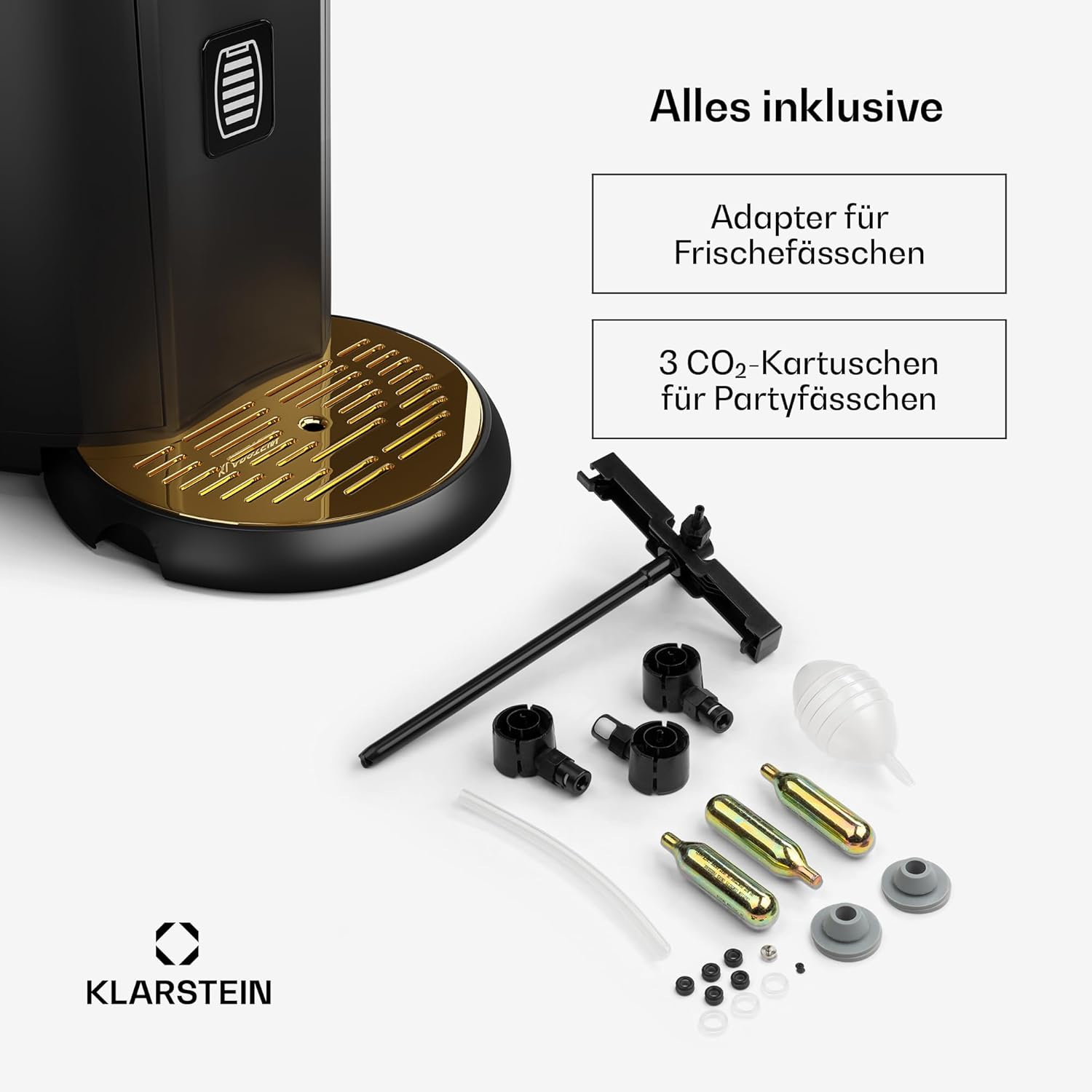 Klarstein Zapfanlage mit Kühlung - Bierzapfanlage 5L Fass, UltraFast Cooling, Einstellbare Temperatur, CO2-Kartuschensystem, LCD-Anzeige, Schwarz-Gold