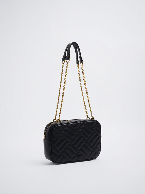 Bolsa matelassada com corrente - Preta