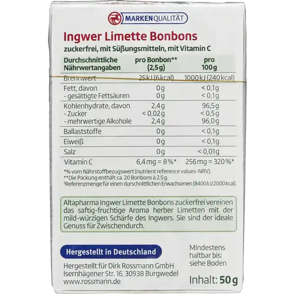 ALTAPHARMA INGWER-LIMETTE BONBONS