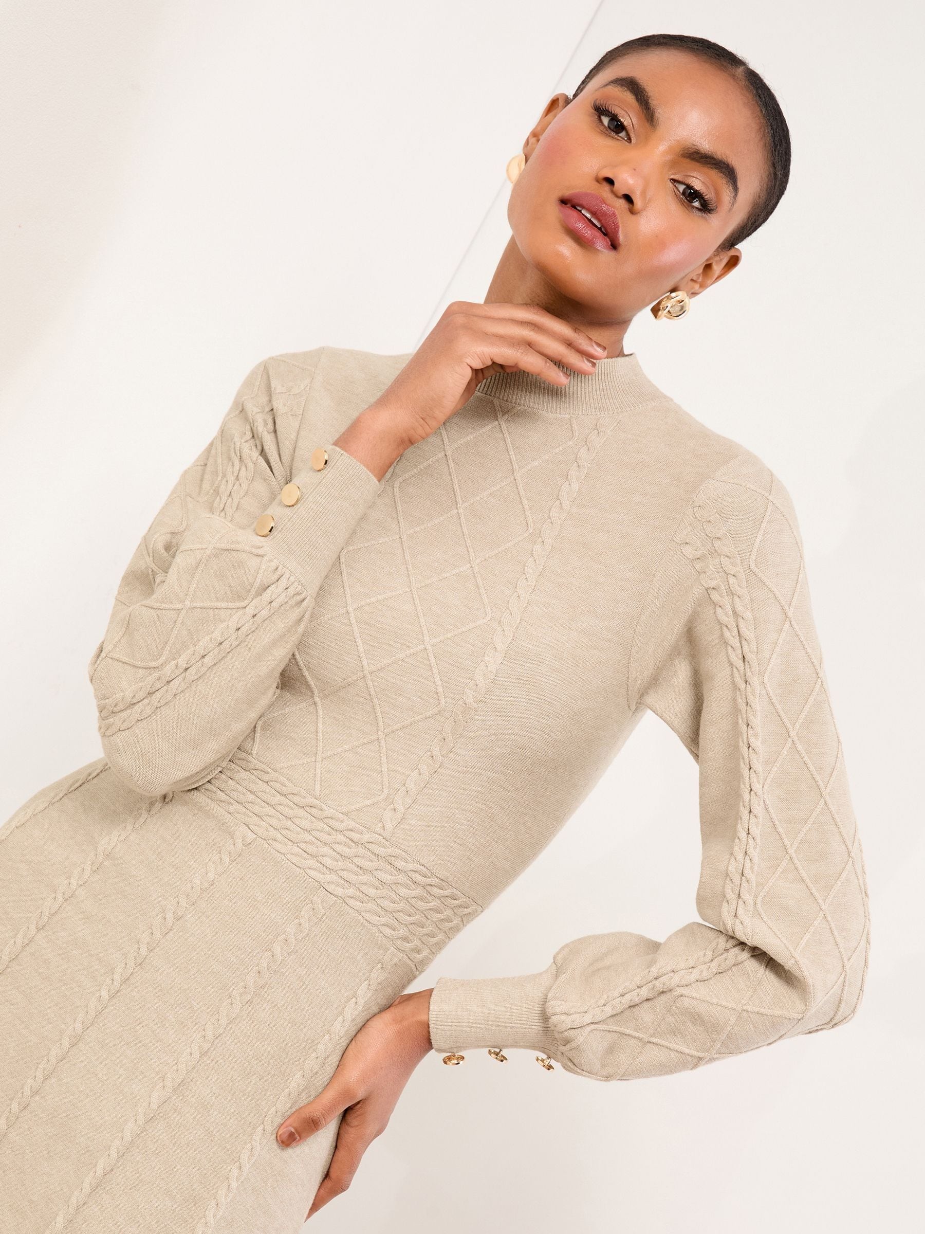 Lipsy Mini Diamond Gebreide Mini-jurk met Lange Mouwen