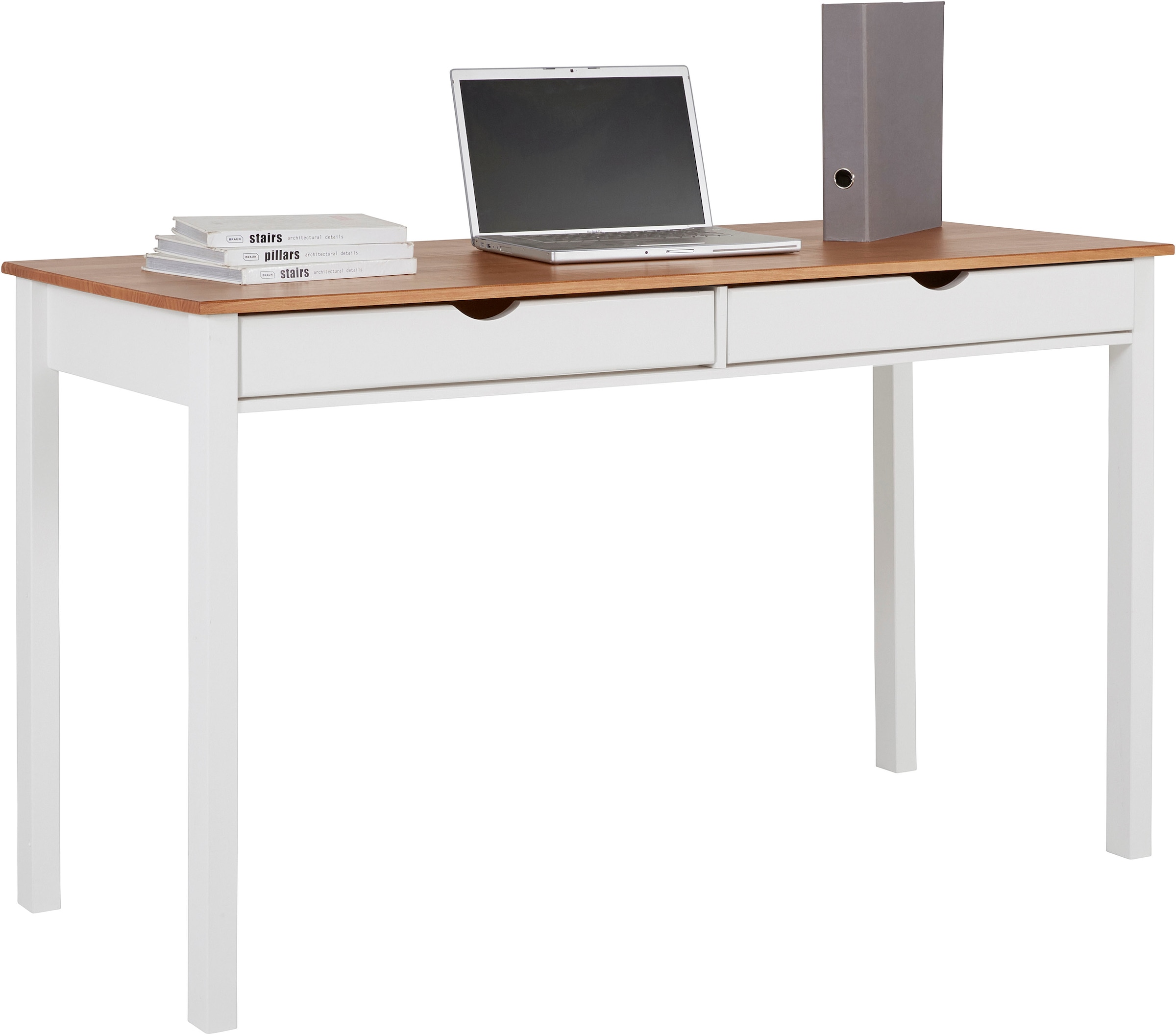 INOSIGN Schreibtisch »Gava« aus massiven Kiefernholz, mit praktischen Griffmulden, Breite 140 cm