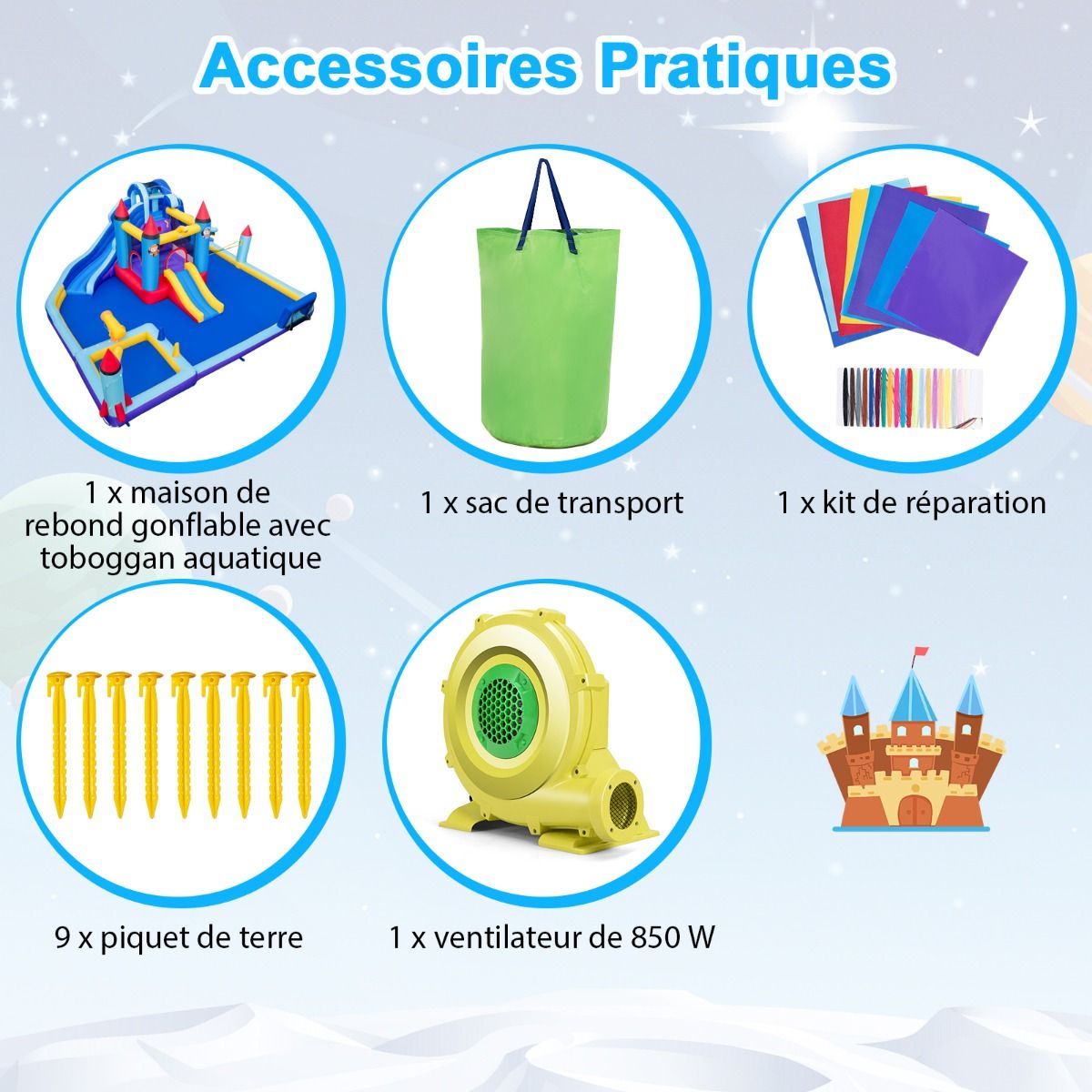 Château Gonflable à Toboggans Aquatiques Thème de La Fusée pour Enfants Piscine Zone de Saut Pistolet à Eau Escalade Souffleur de 850 W Multicolore - Lidl-Manfred