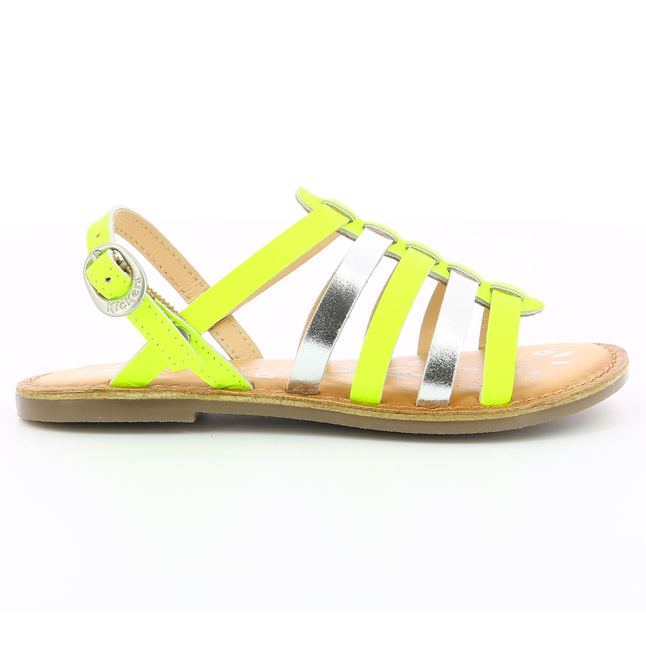 Kickers Sandales en Cuir Dixon jaune fluo/argenté