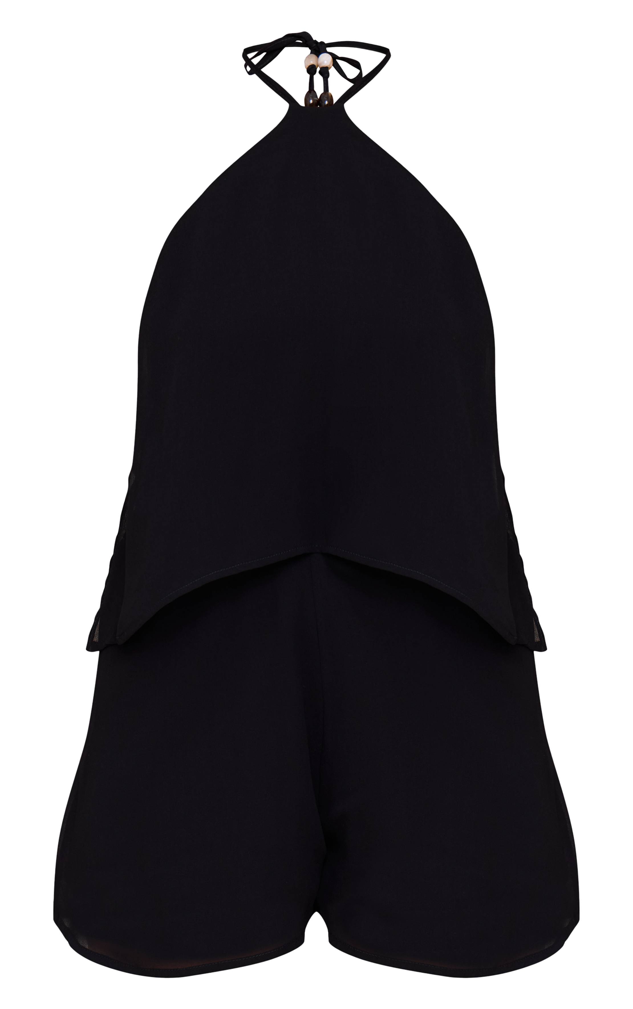 Noir Combinaison-short Fluide En Mousseline Dos Nu Avec Détails Perlés