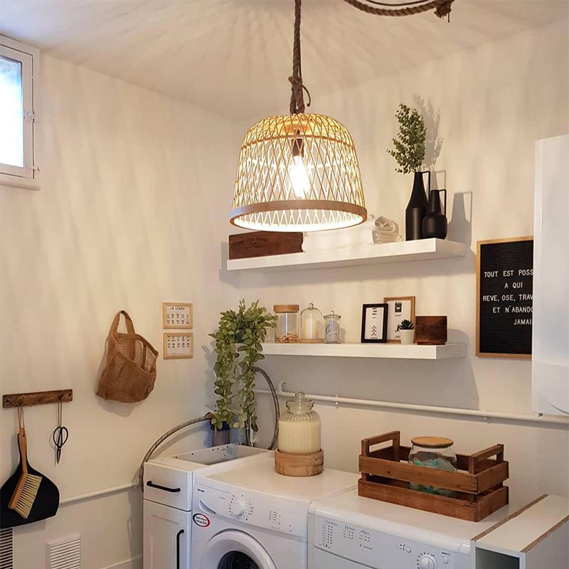 Landelijke hanglamp touw met rotan - Calamus