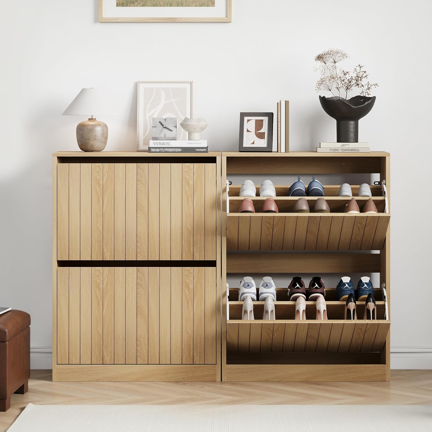 Semiocthome Armoire à Chaussures Double Étage, 80×60×24 cm, Meuble à Chaussures en Bois avec Étagères Réglables, Adapté pour Intérieur et Extérieur VT3703458