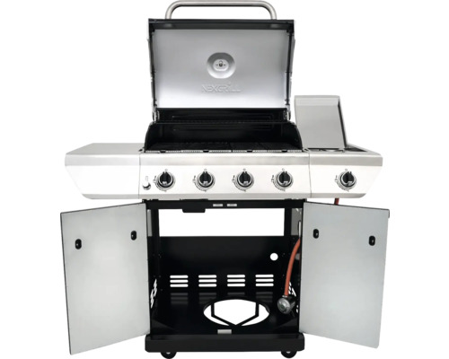 Nexgrill 4B Evolution gasgrill, zwart, 4 branders, 3,23 kW, grilloppervlak 44x64 cm + zijbrander, inclusief rooster, dekselthermometer, vetopvangbak, kookgereihouder, zijtafel, warmhoudrek