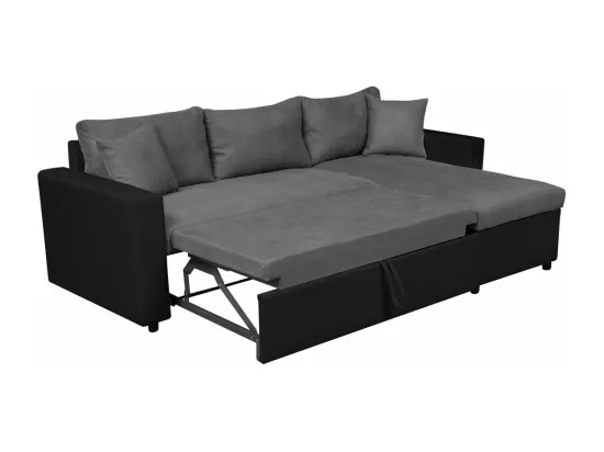 Canapé d'angle 4 places Convertible et Réversible Maria en simili et microfibre - Gris/Noir - L227 x P146 x H81cm - Loungitude