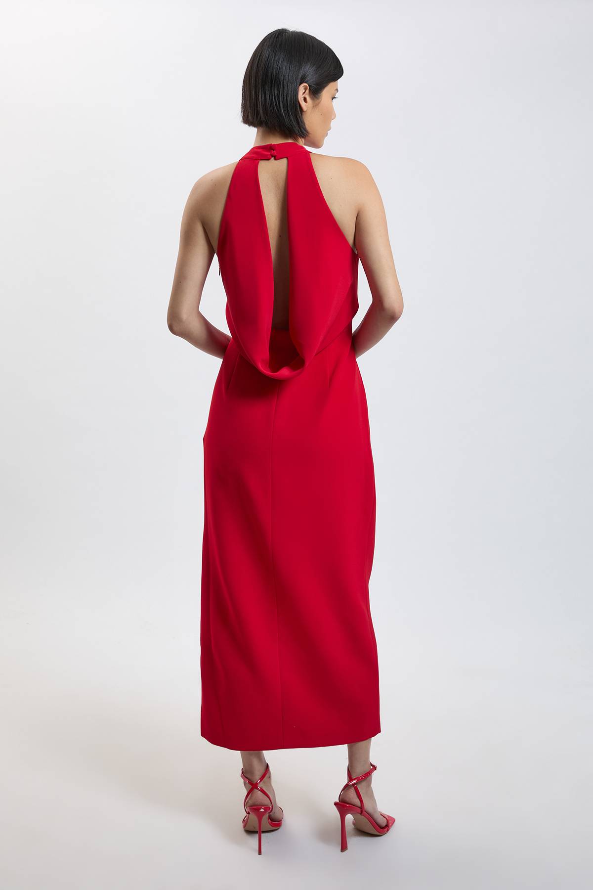 KarenMillen Robe Longue Petite Taille Col Licou Dos Ouvert Coupe Ajustée Douce