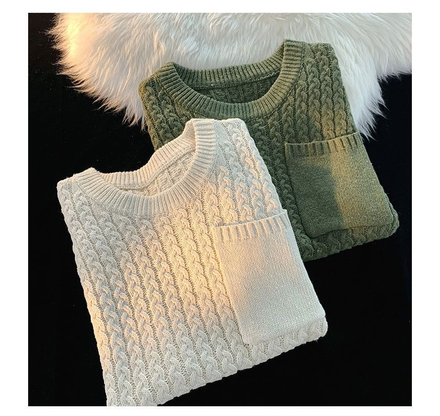 Sinlarity - Ronde hals, effen kabelgebreid vest