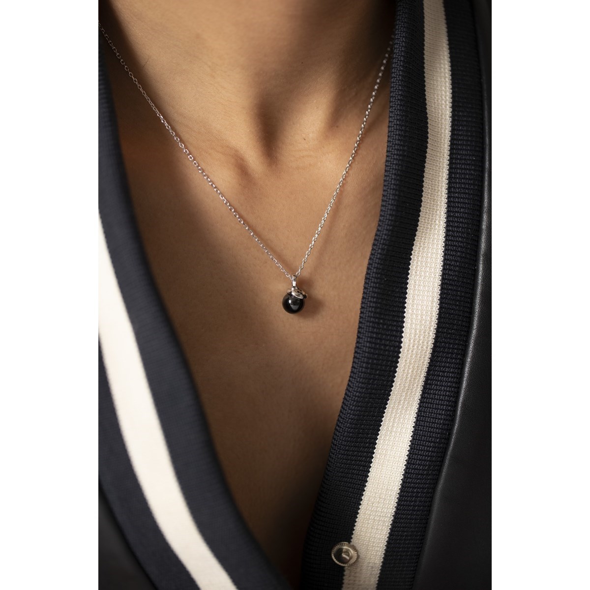 Collier mono-motif en Argent 925 millièmes et céramique - blanc brillant