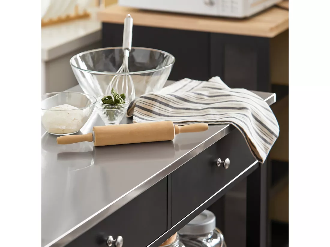 Desserte Roulante Chariot de Cuisine de 2 étages avec Grand Plan de Travail en Acier INOX, FKW47-SCH