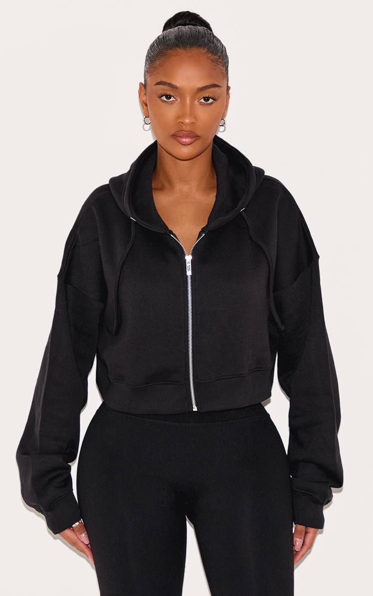 Noir Sweat À Casynthétiqueche Court Shape Zippé À Manches Longues