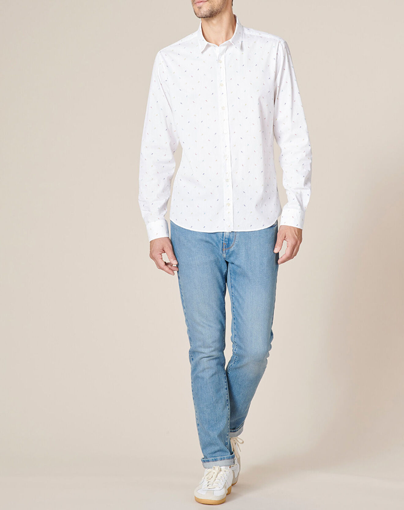 Harris Wilson Chemise regular en Popeline Benilde imprimée transats blanche