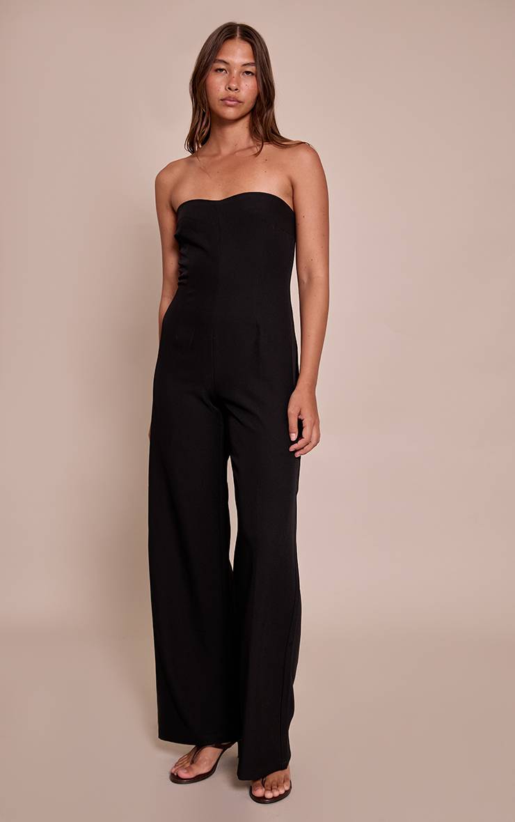 Noir Combinaison Pantalon Large Tissée À Encolure Cœur
