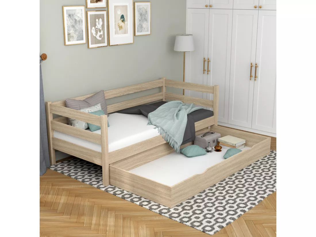 Lit banquette en chêne - avec tiroir N01 Chêne Blanchi 120x180