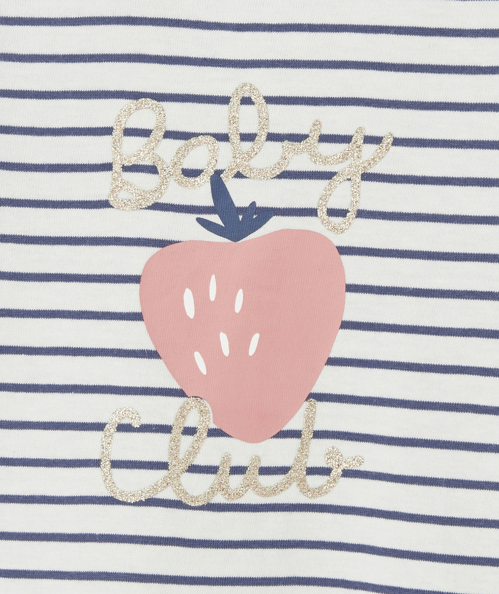 T-SHIRT BÉBÉ FILLE EN COTON BIOLOGIQUE RAYÉ BLEU ET BLANC