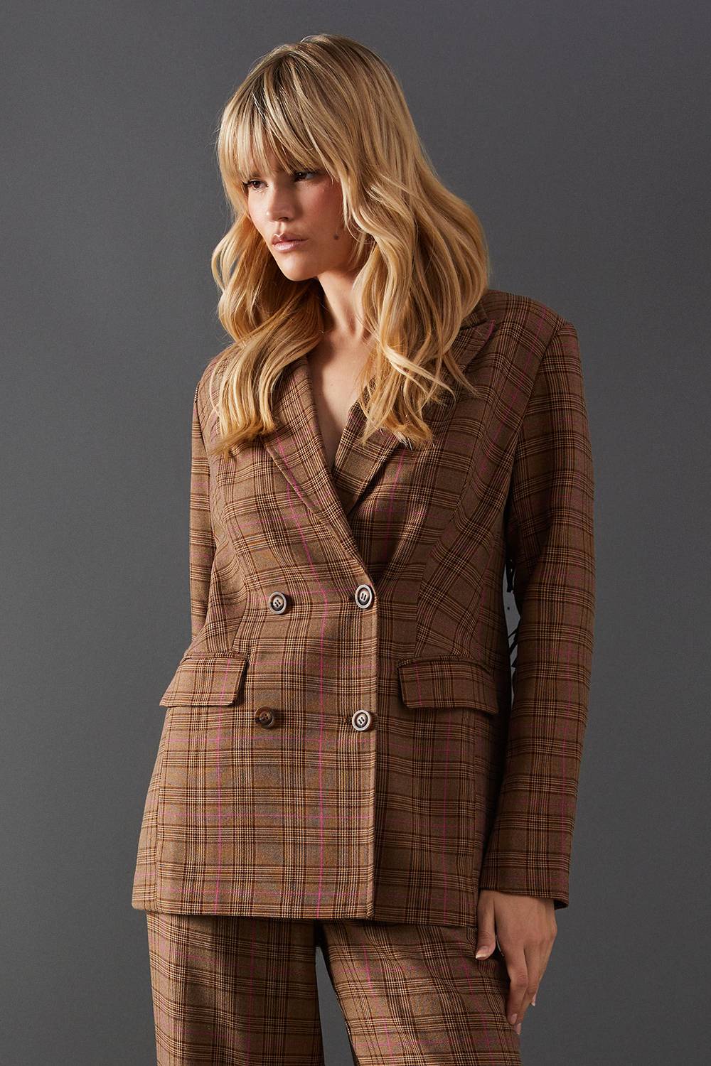 Warehouse Blazer Premium Surdimensionné à Carreaux Heritage avec Franges