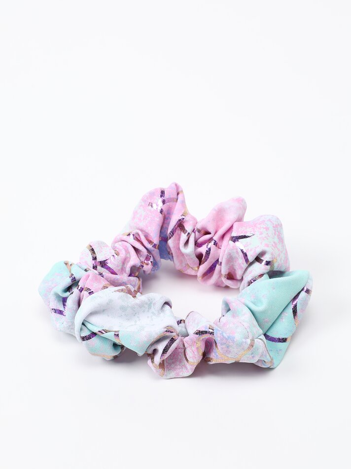 Conjunto de biquíni de duas peças e scrunchie com estampa de sereia - Rosa