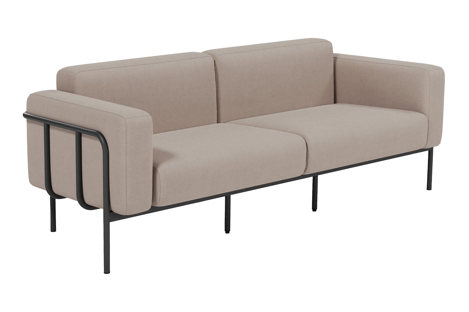 Forli 3-seter hagesofa Tekstil Jojoba 1 stone, med ramme og ben i sortlakkert aluminium.