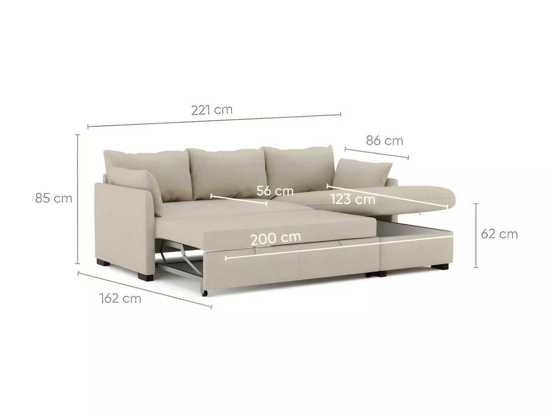 Canapé méridienne 3 places réversible en polyester beige