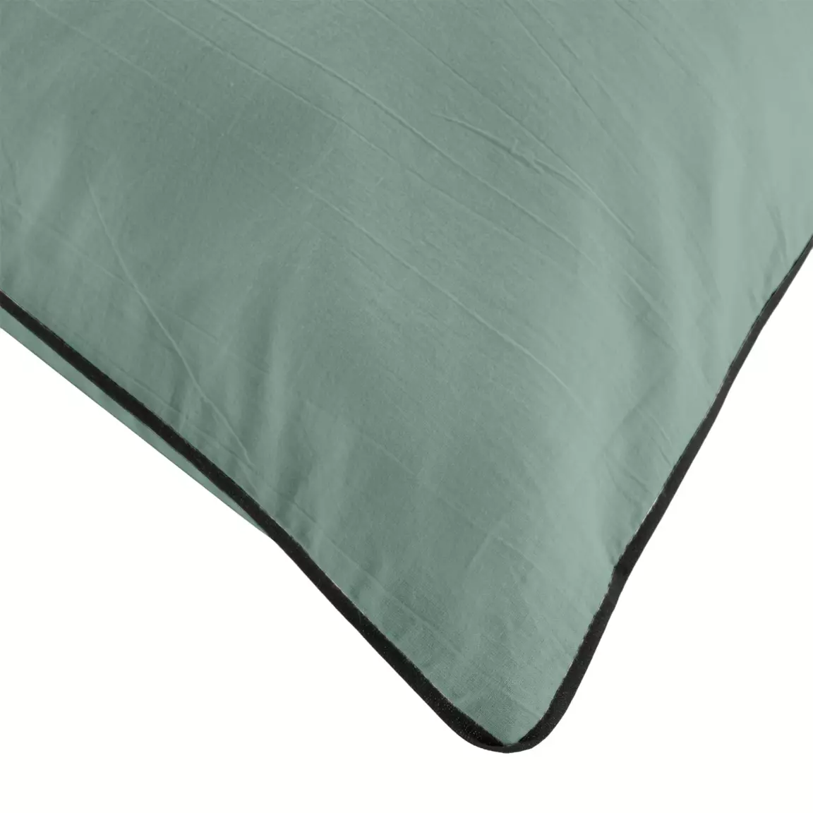 Housse de couette et deux taies coton lavé (260 x 240 cm) Linette Vert sauge