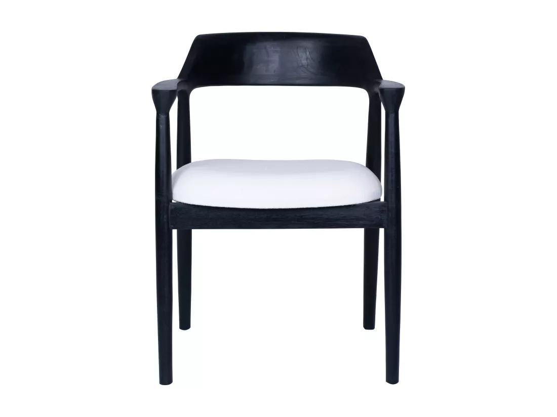 Lot de 2 chaises avec accoudoirs en teck et tissu bouclette - Noir et Blanc - SOUADY