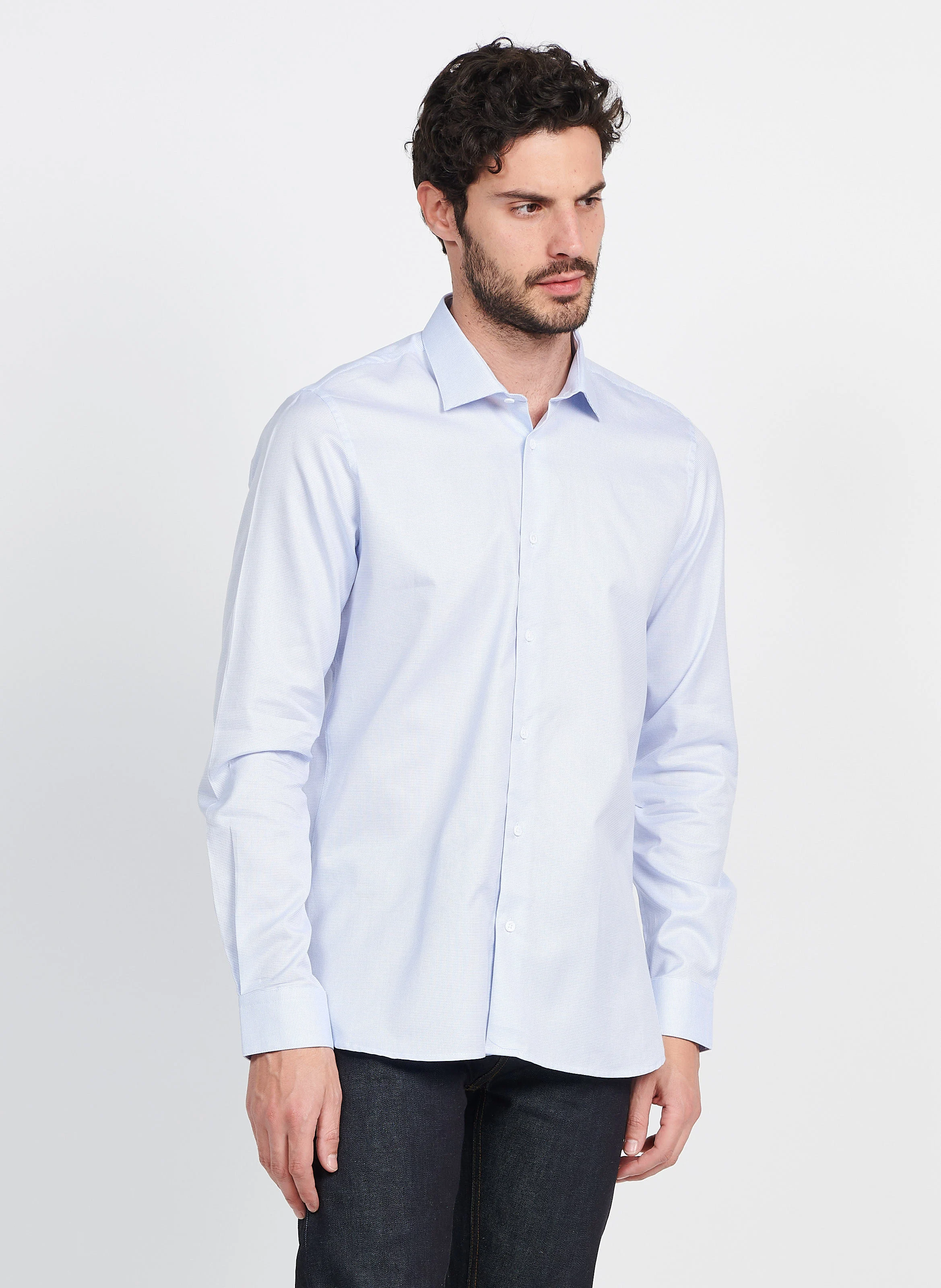 Chemise col classique en coton | Bleu