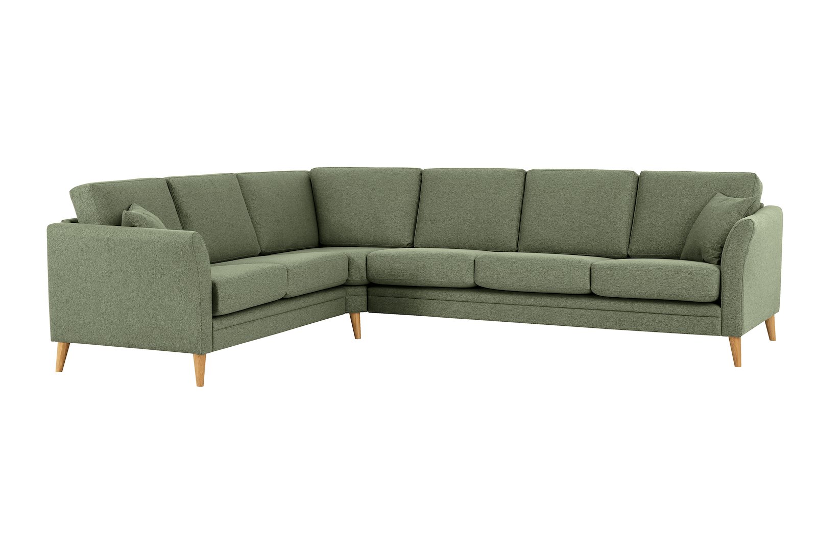 Eden hjørnesofa 23 hjørne i tekstil Neve 17/2 Dark Green med ben i eik natur (15137).