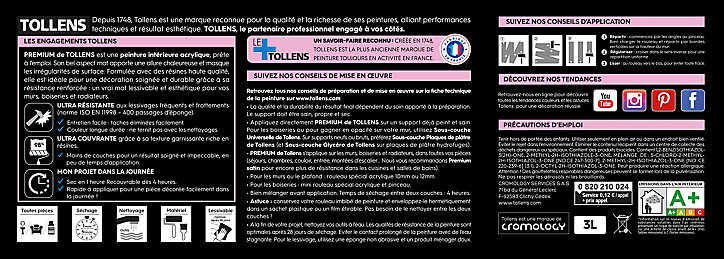 Peinture Tollens premium murs, boiseries et radiateurs Tollens blanc mat 2,5L +20% gratuit