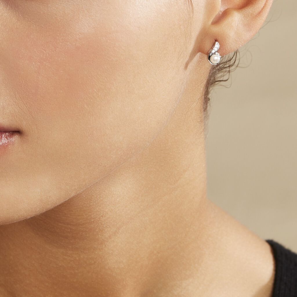 Boucles D'oreilles Puces Mellie Argent Blanc Perle De Culture