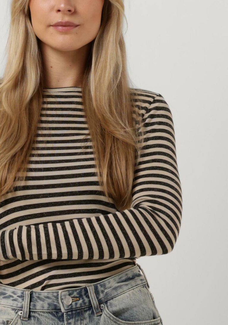 BY-BAR beige by-bar  basic ls stripe top