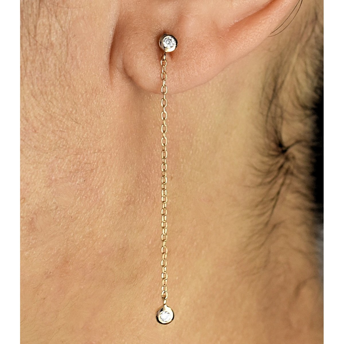 Boucles d'oreilles oxyde de zirconium avec chainette Plaqué or 750 3 microns