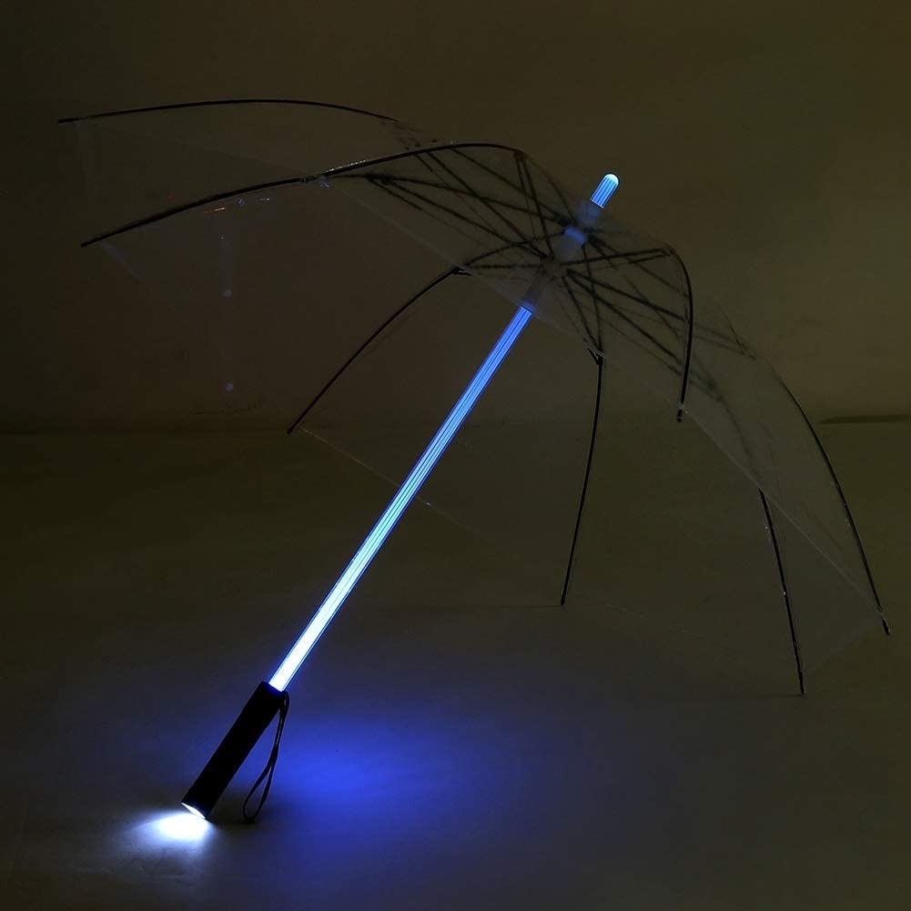 (Ø105cm) LED Regenschirm Fashion Schirm mit 7 Beleuchtungs Modi   Handschlaufe (Batteriebetrieben) - Transparent