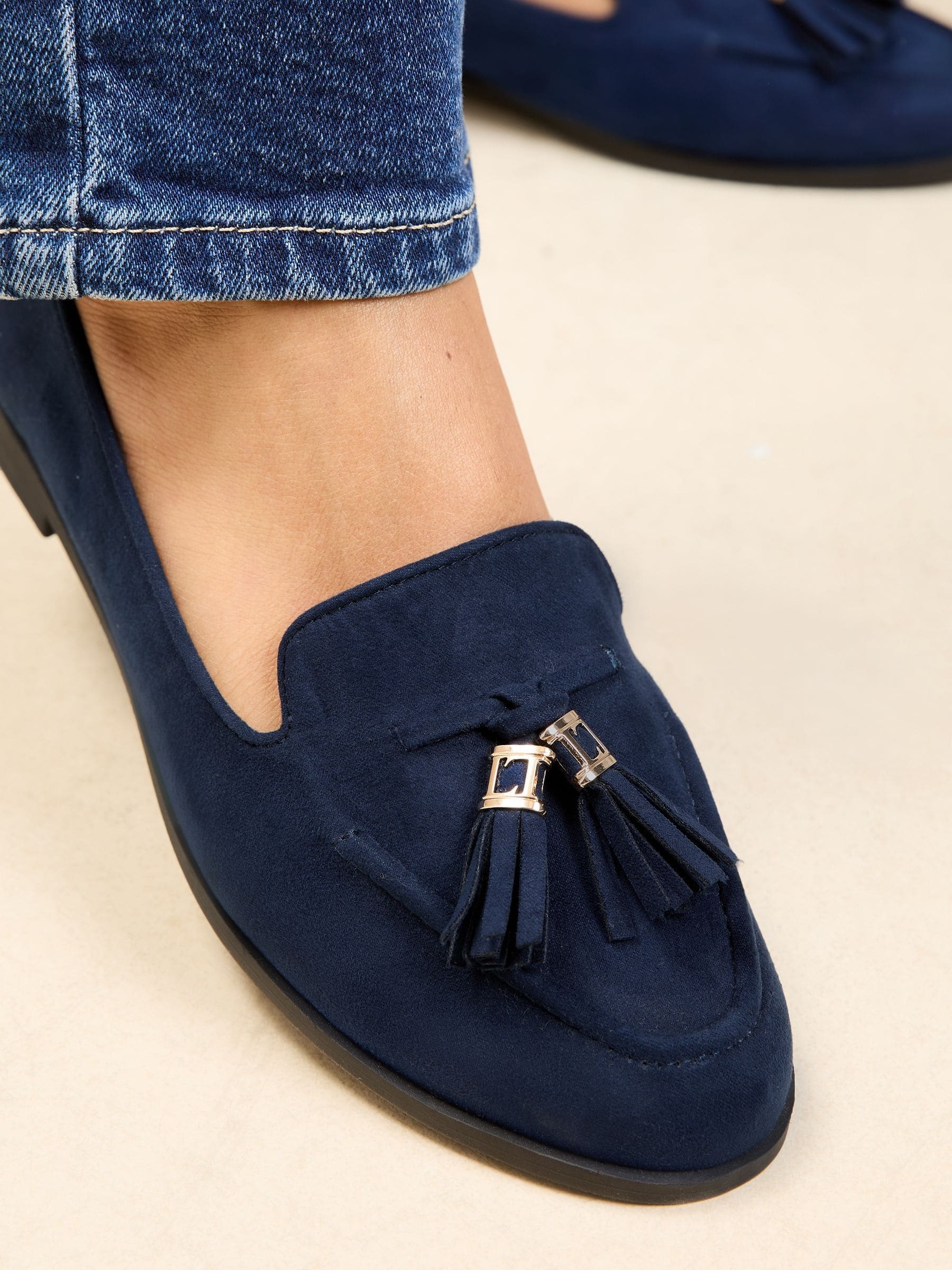 Marineblauw - Lipsy Platte Loafers met Smalle Zool en Kwastjes
