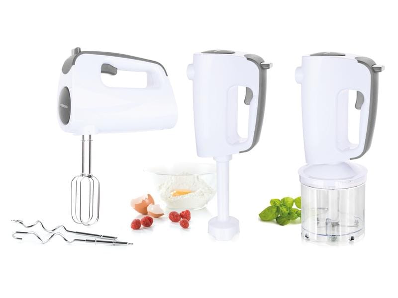 Koenig Handmixer 4-in-1 Weiss Handmixer mit Knethaken, Zerkleiner und Pürierstab