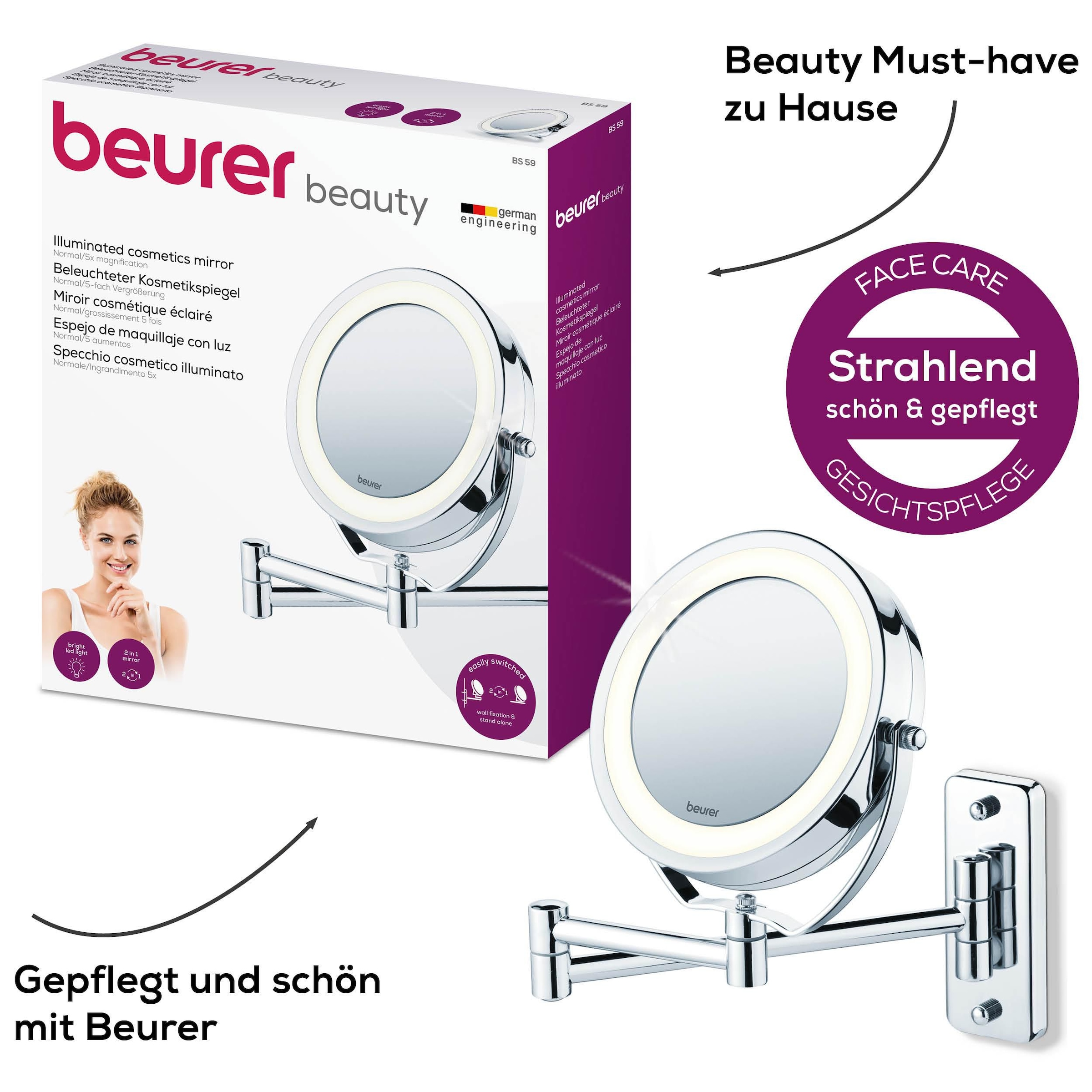 BEURER Kosmetikspiegel »BS 59 Kosmetikspiegel, inkl. Schrauben zur Wandmontage« Beleuchtung durch 12 LEDs, mit 5-fach Vergrösserung