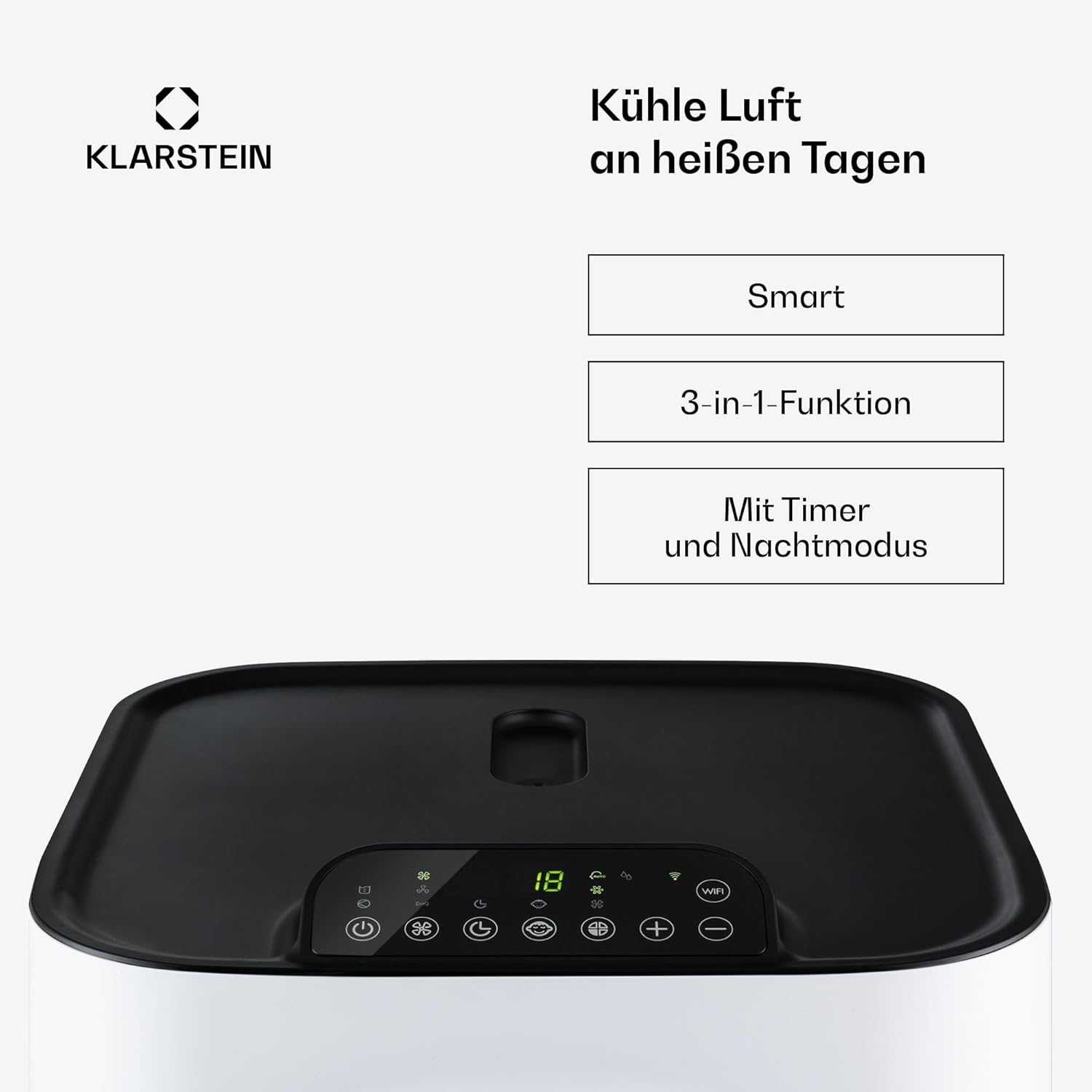 Klarstein Kraftwerk Eco Smart 11 Mobiles Klimagerät – 11,500 BTU, 35-59 m², WiFi & App-Steuerung, 3-in-1 Klimaanlage, Ventilator & Entfeuchter, Leise 50 dB, A+ Effizienz, Fensterkit Inkl., Weiß
