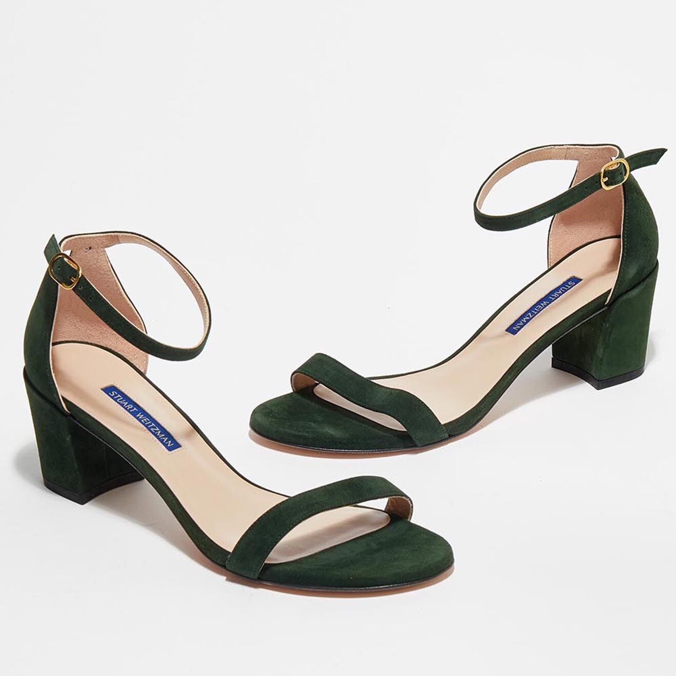 Stuart Weitzman Sandales en Velours de Cuir Simple vert sapin - Talon 6,7 cm