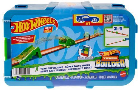 Hot Wheels - Baanset met 1 Hot Wheels Auto - Baanbouwset met giftige kleuren