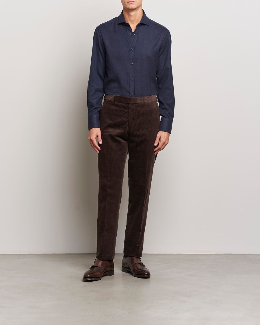 Brunello Cucinelli Slim Fit Flannel Shirt Navy
