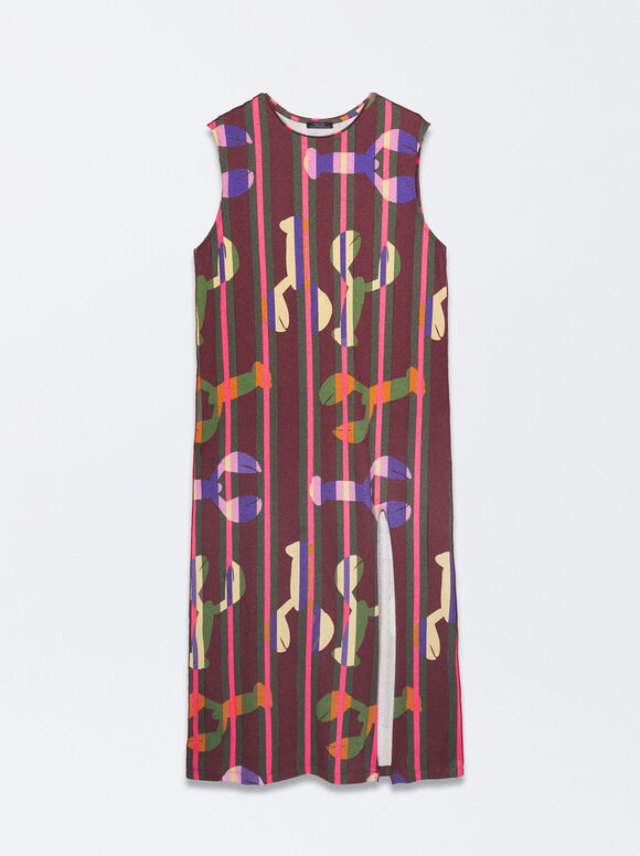 Vestido midi estampado - Bordô