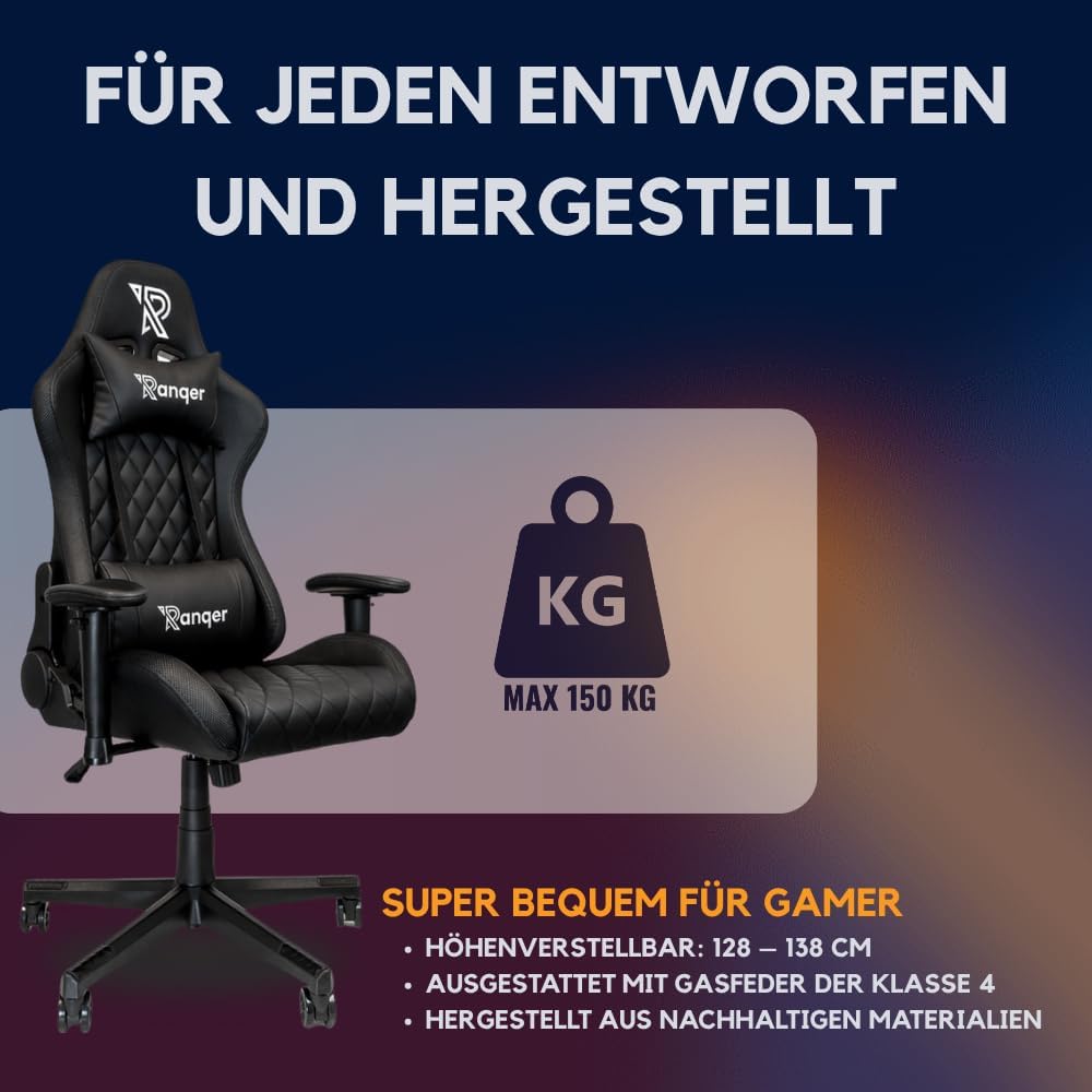 Halo Gaming Stuhl RGB LED Bürostuhl, Ergonomischer Schreibtischstuhl mit 350 Farben & Effekten, Höhenverstellbare 2D Armlehnen, 90-180° Rückenlehne, Drehstuhl für Gamer, Schwarz