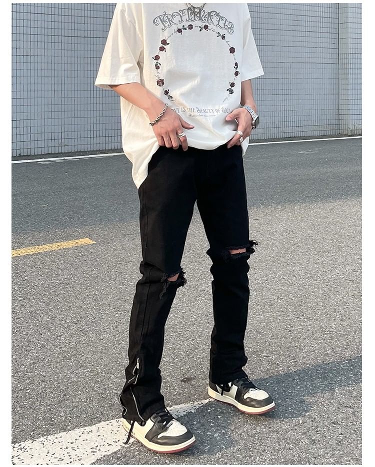 Savenne - Mid Rise Distressed Slim Fit Jeans