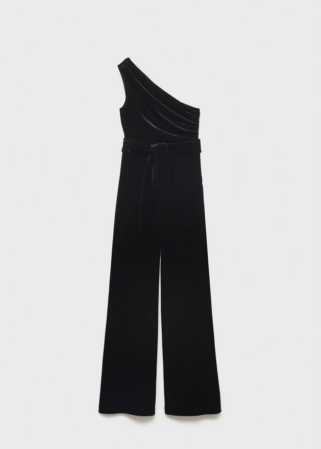 MANGO Asymmetric velvet jumpsuit Black